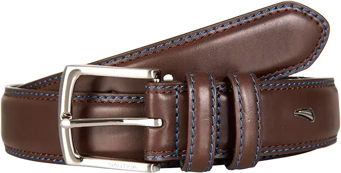 Nautica Men's Bold Fashion and Dress Leather Belt with Metal Buckle