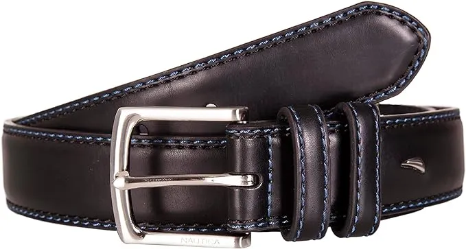 Nautica Men's Bold Fashion and Dress Leather Belt with Metal Buckle