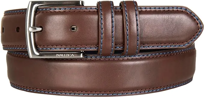 Nautica Men's Bold Fashion and Dress Leather Belt with Metal Buckle