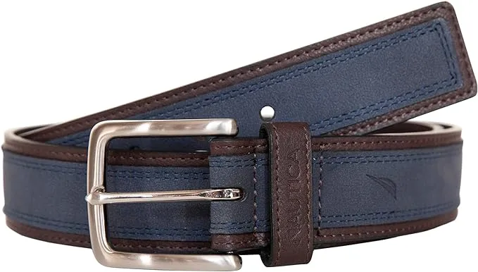 Nautica Men's Casual Overlay, Bold Fashion and Dress Leather Belt with Metal Buckle