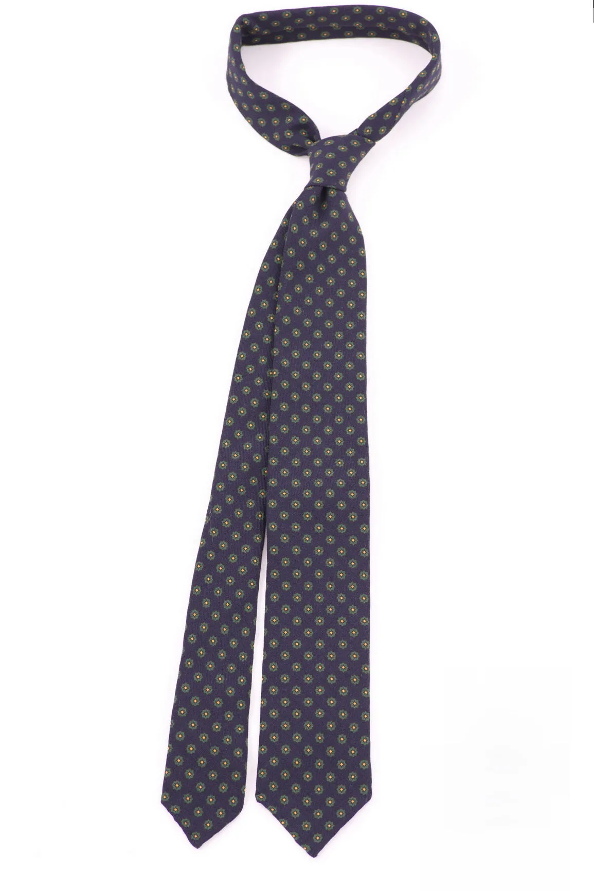 Navy Blue Geometric Wool Challis Tie