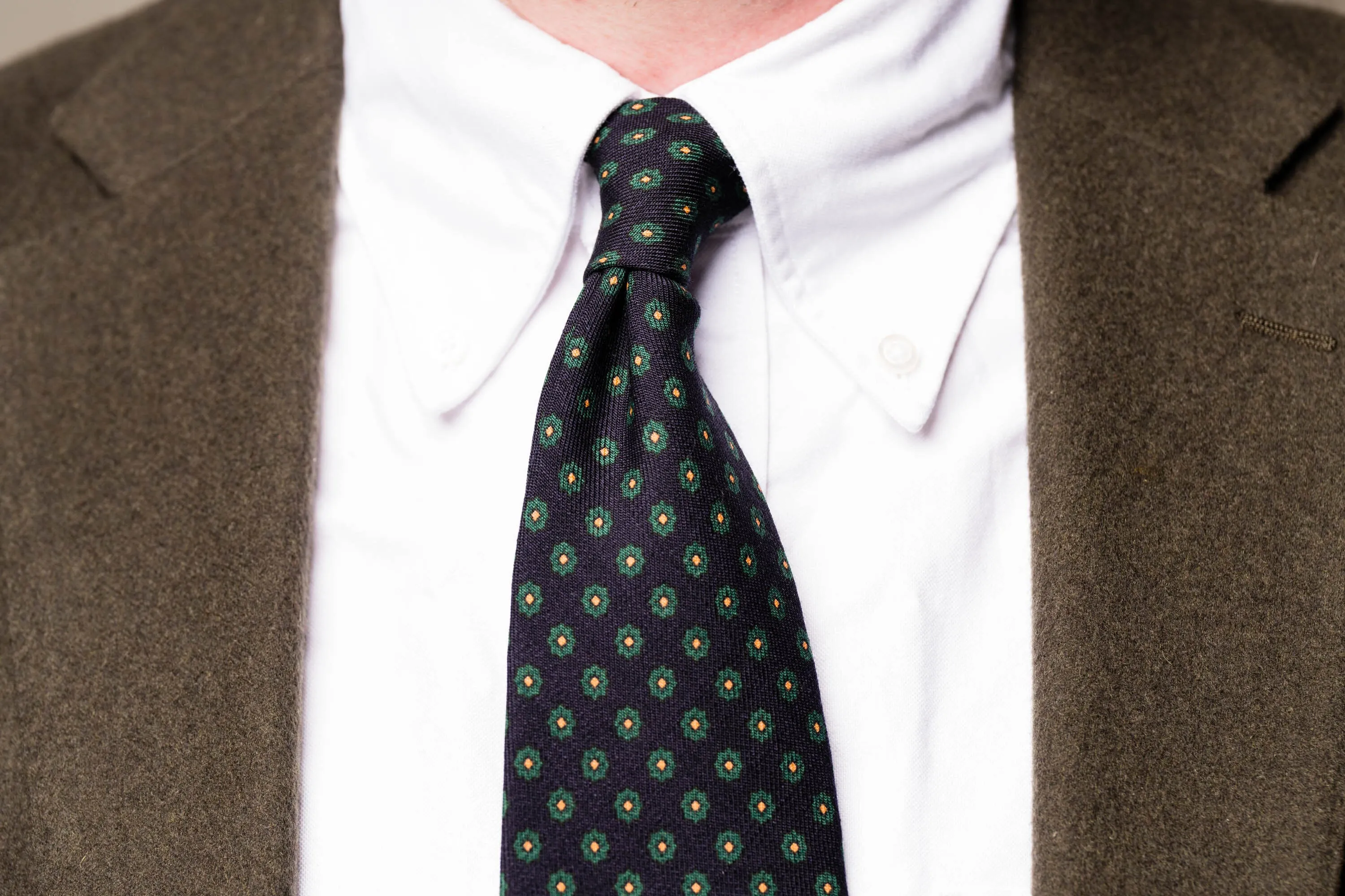 Navy Blue Geometric Wool Challis Tie