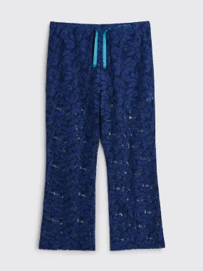 Needles Lace Cloth Flower Boot-Cut Pants Navy