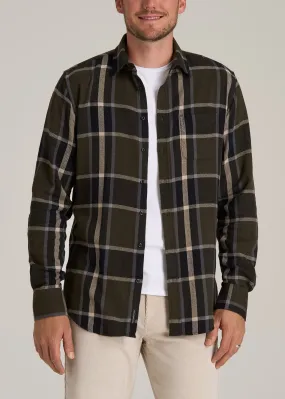 Nelson Flannel Shirt for Tall Men in Olive Plaid