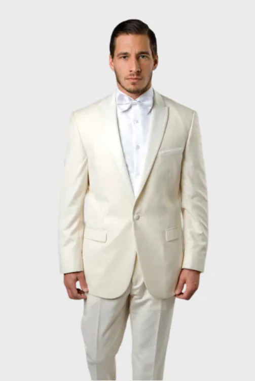 Off White 1 Button Peak Lapel Tuxedo