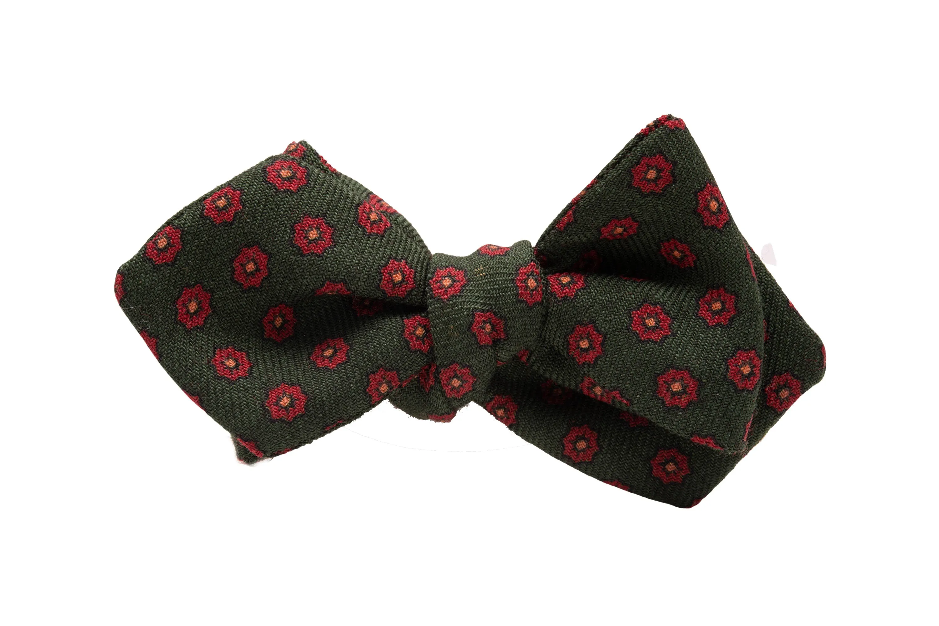 Olive Green Micropattern Wool Challis Bow Tie