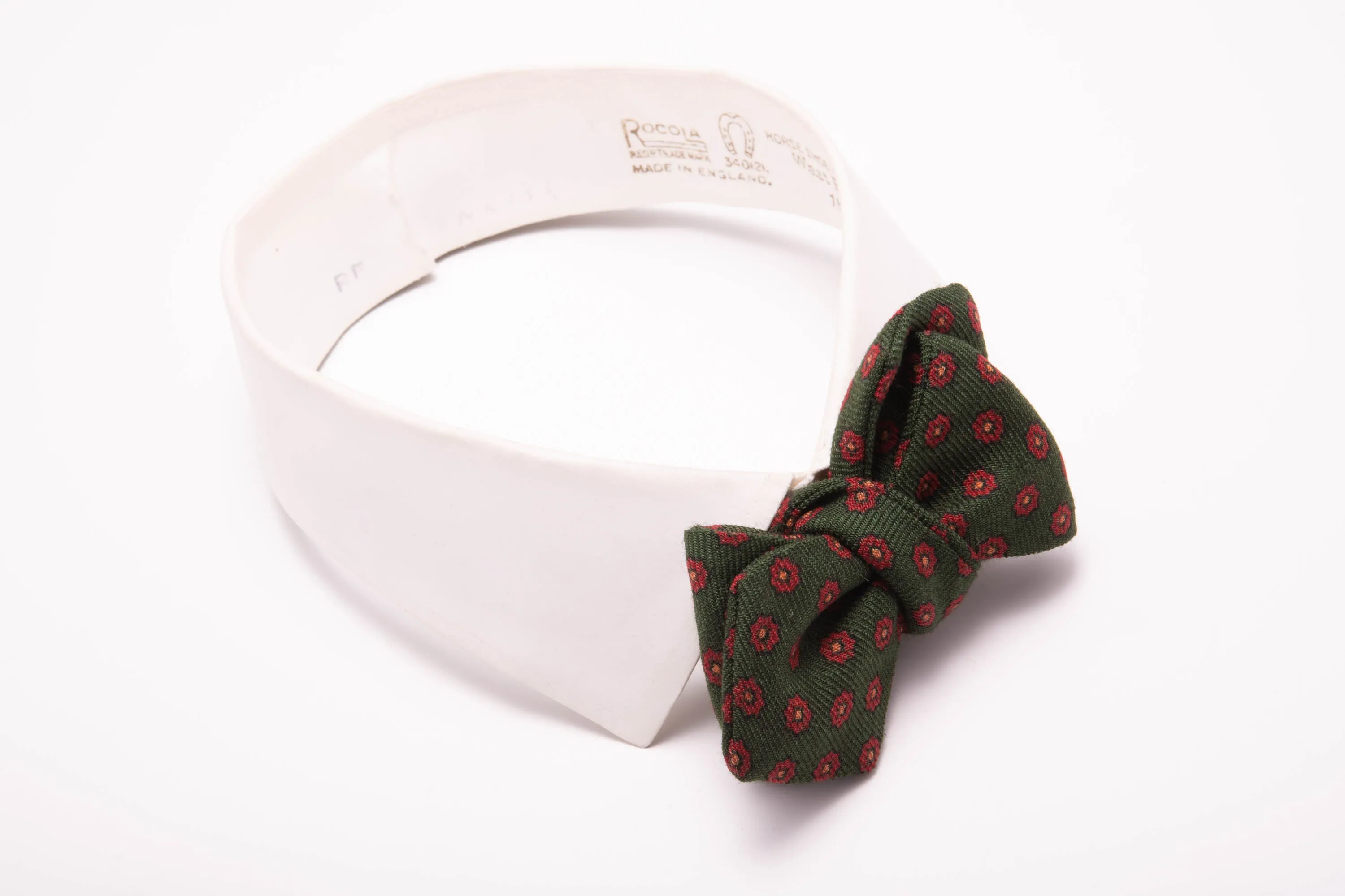 Olive Green Micropattern Wool Challis Bow Tie