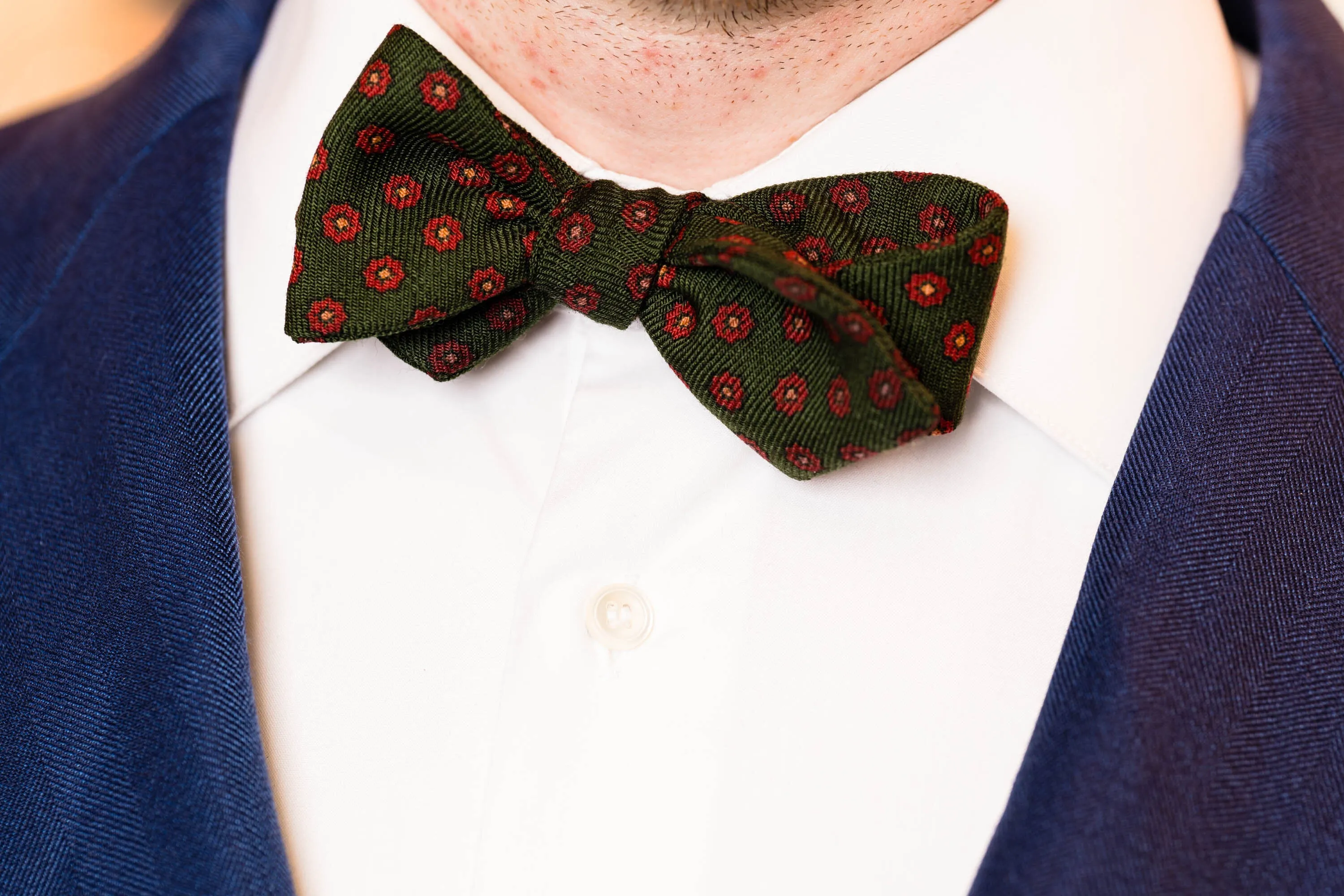 Olive Green Micropattern Wool Challis Bow Tie