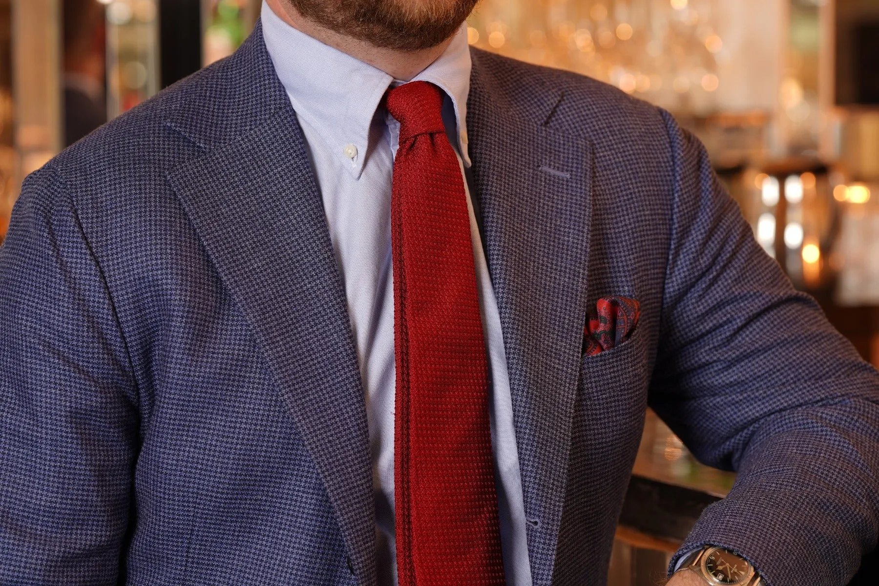 Orange Medallion Silk Wool Pocket Square