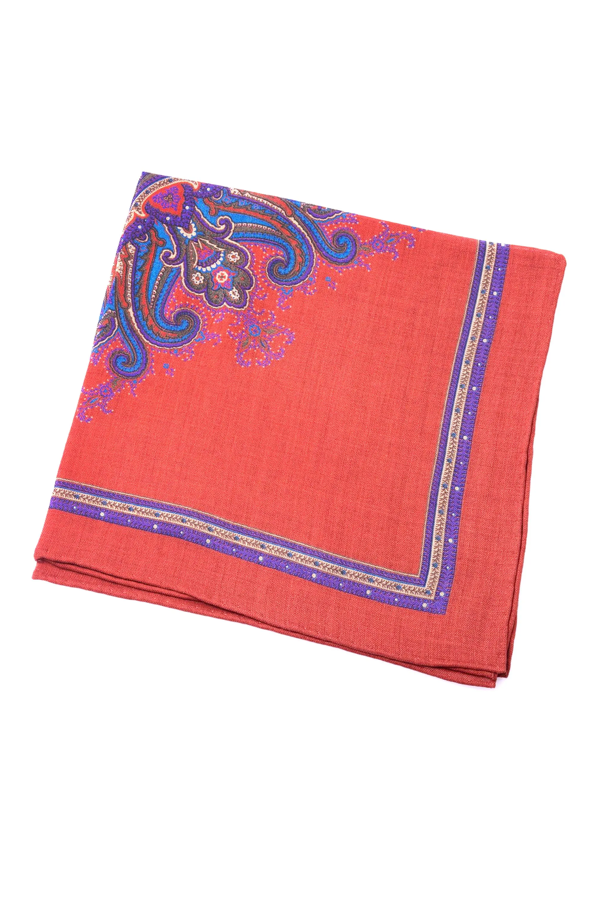 Orange Medallion Silk Wool Pocket Square