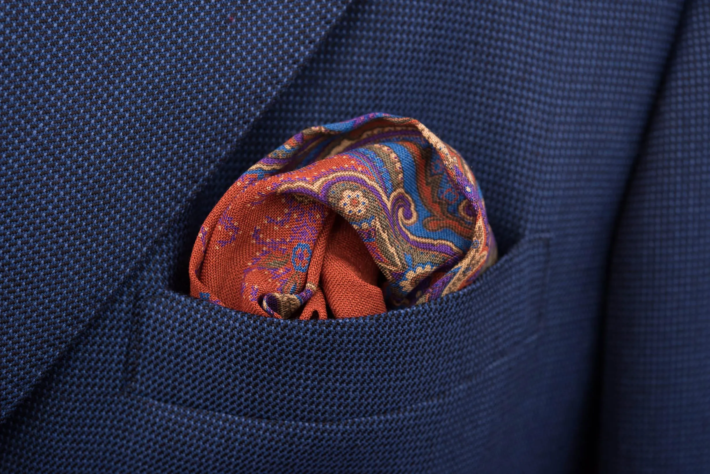 Orange Medallion Silk Wool Pocket Square