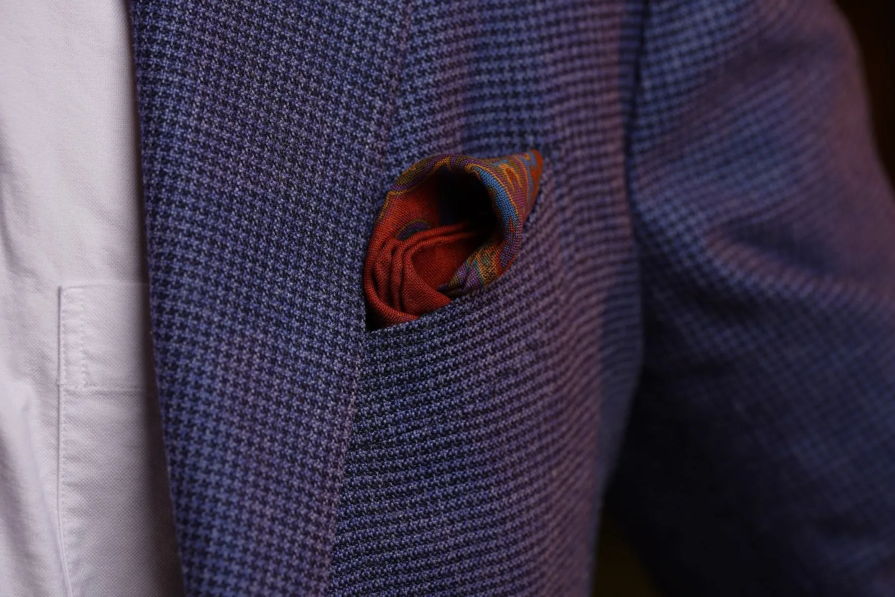 Orange Medallion Silk Wool Pocket Square