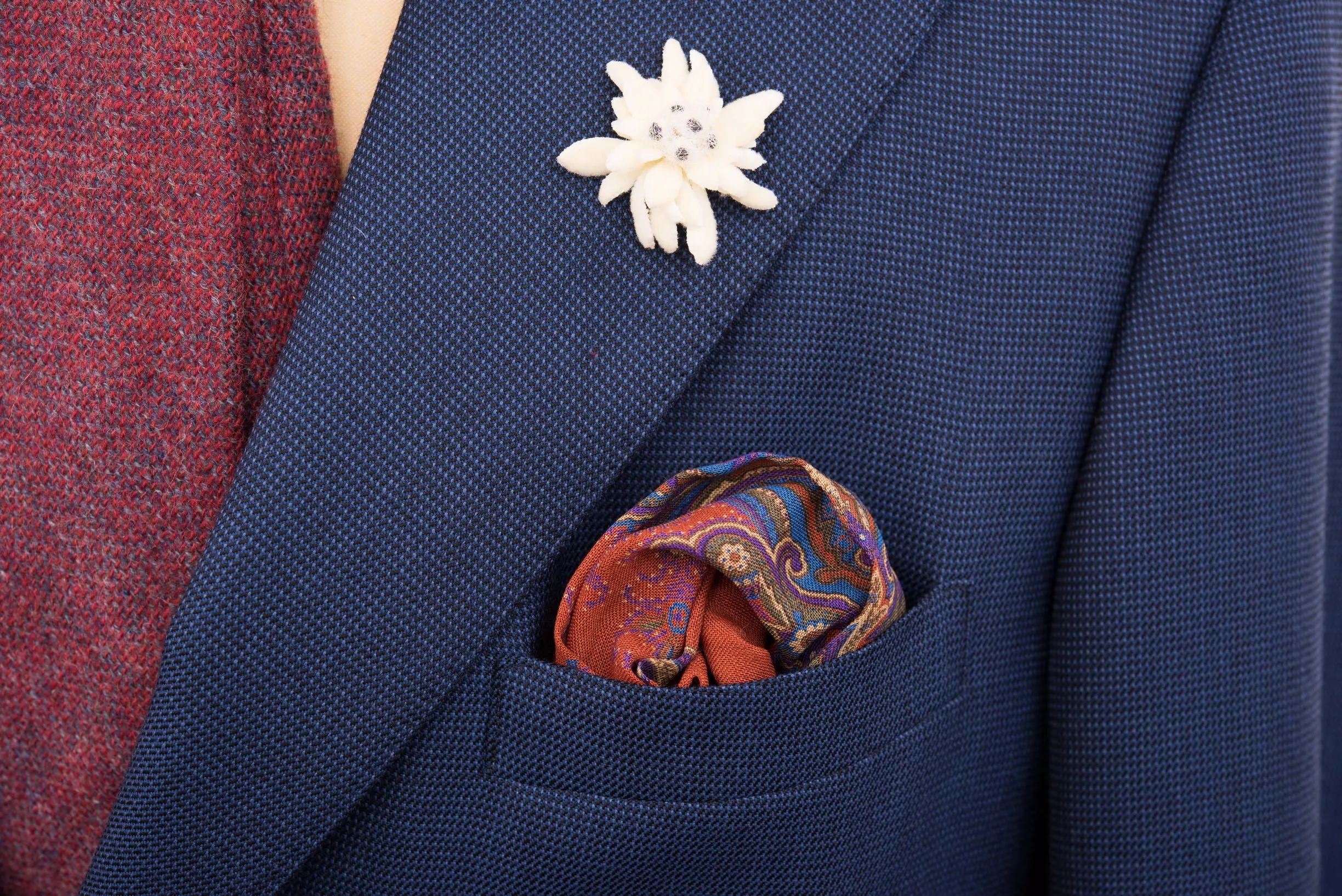 Orange Medallion Silk Wool Pocket Square