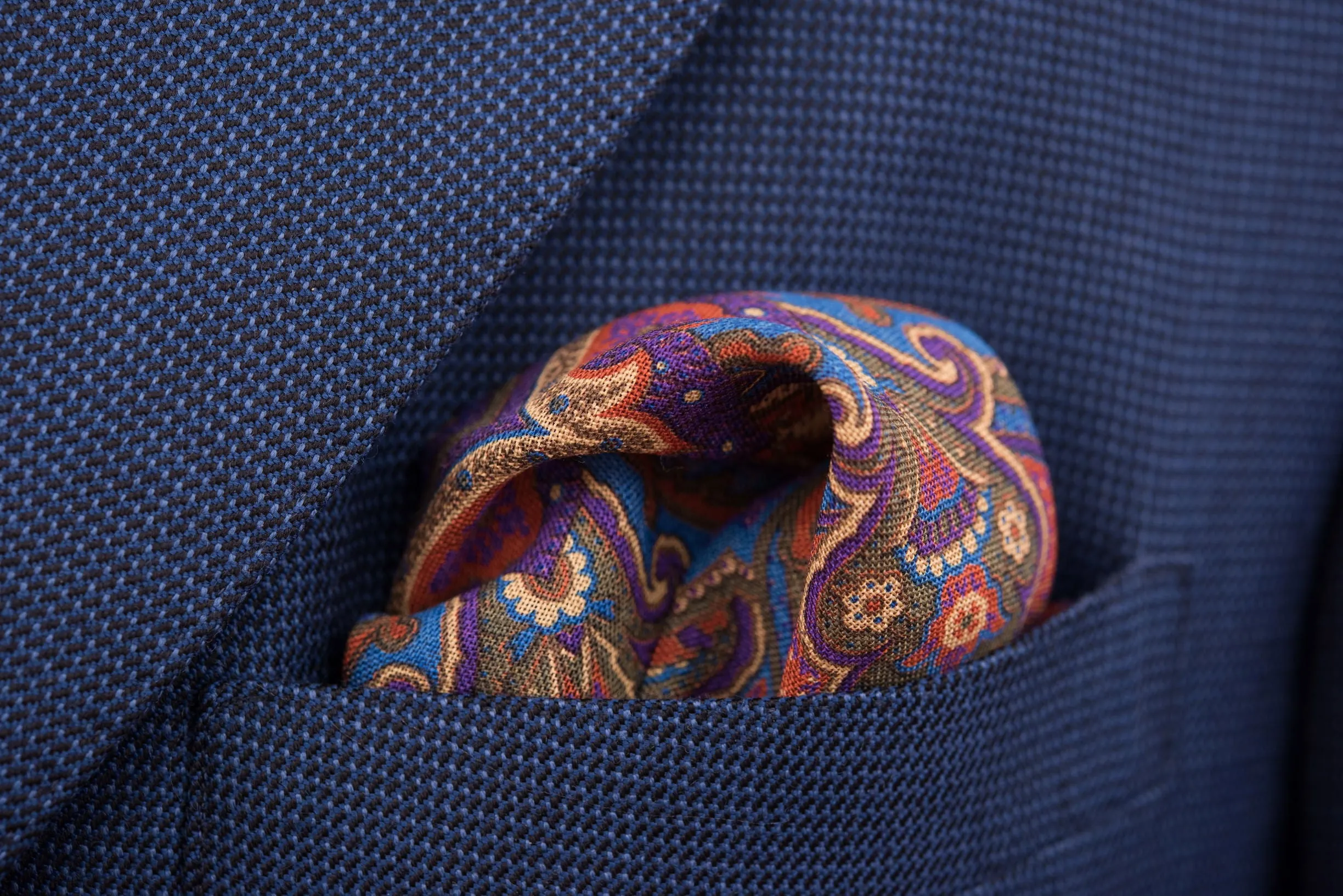 Orange Medallion Silk Wool Pocket Square