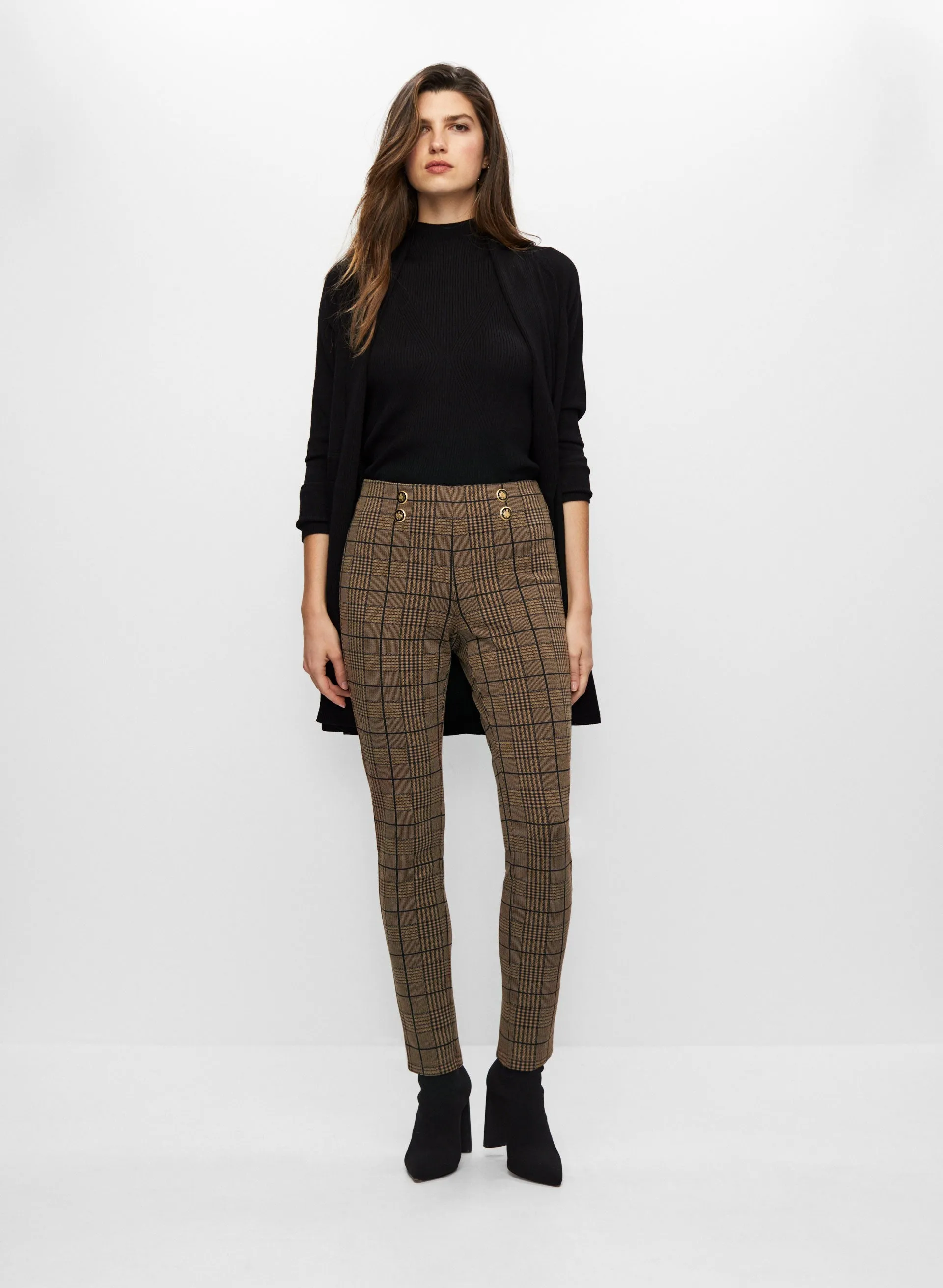 Plaid Motif Pull-On Pants