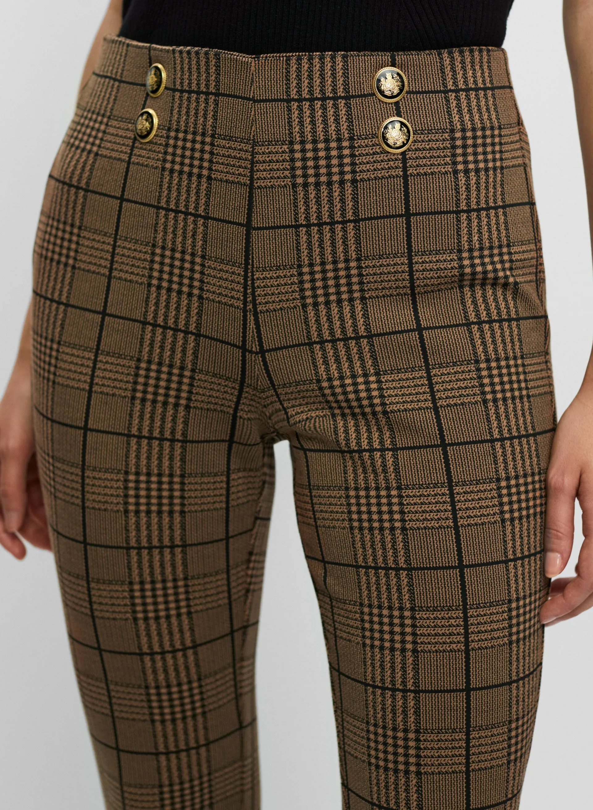 Plaid Motif Pull-On Pants