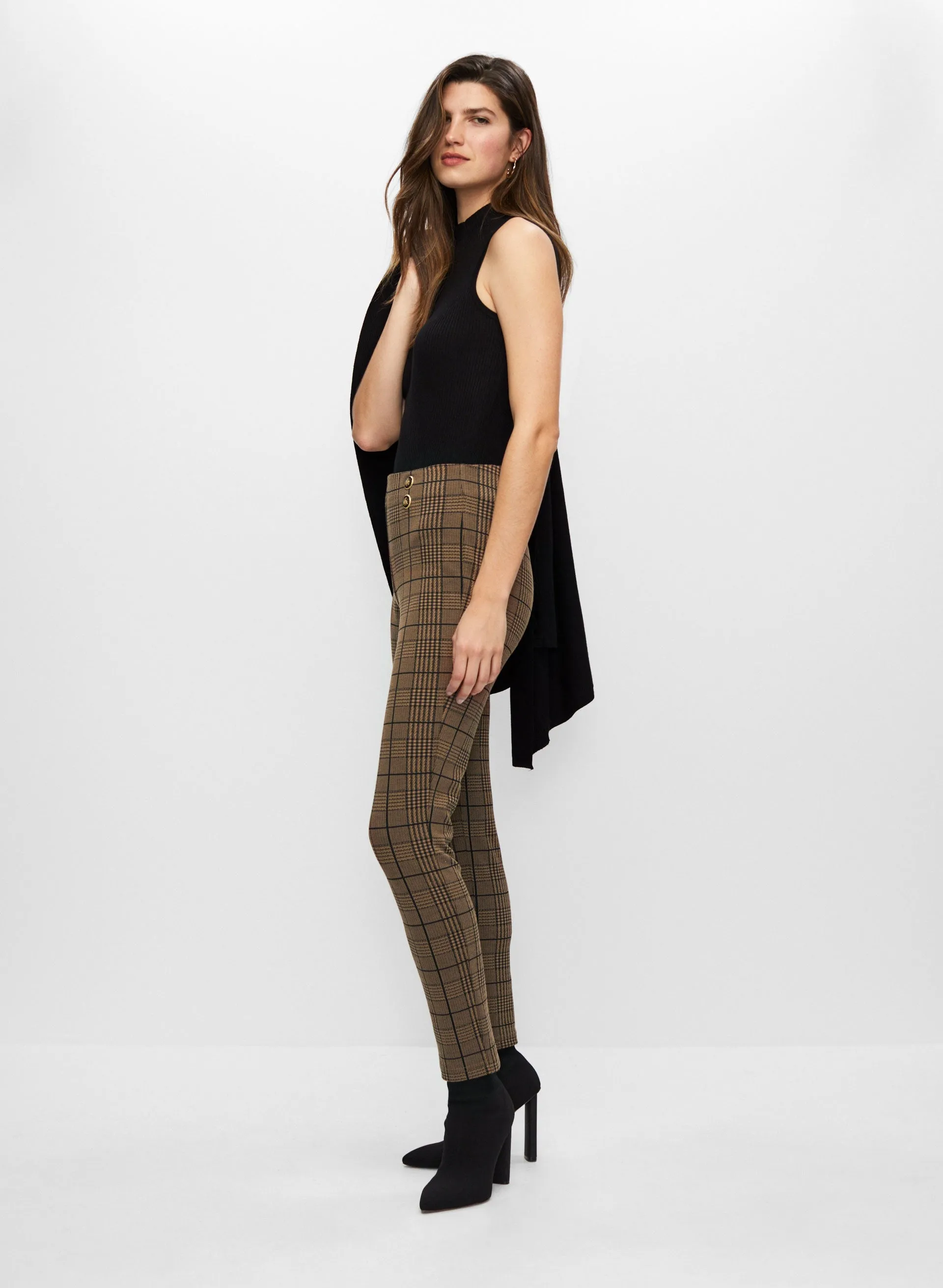 Plaid Motif Pull-On Pants