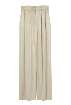 Pleated Satin Wide Leg Pants | Beige