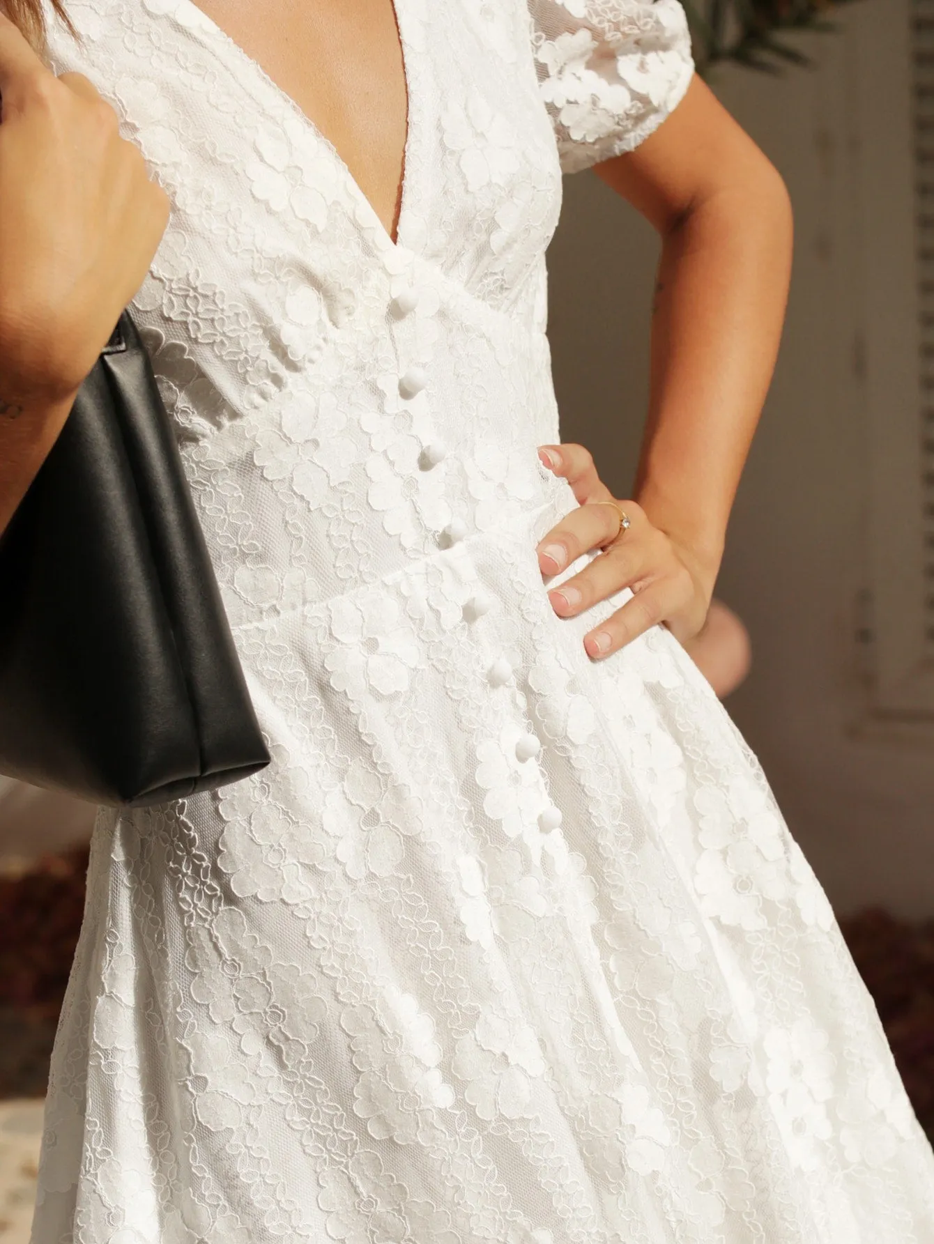 Plunging Neck Lace Overlay Dress