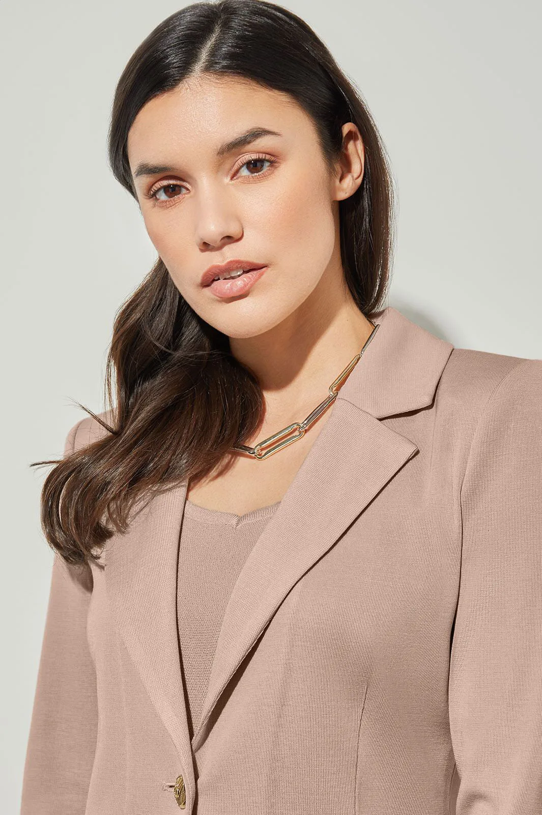 Plus Size Single-Button Jacket - Lapel Collar Knit, Java