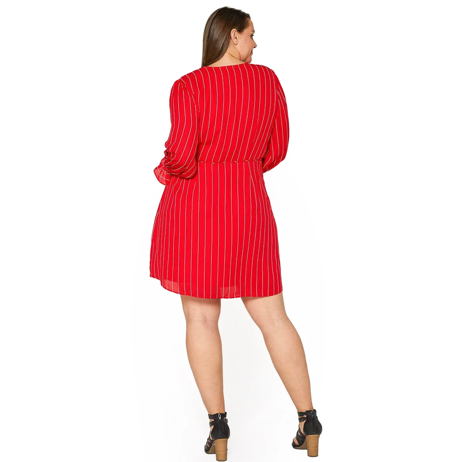 Plus Size Smocked Bell Sleeve Wrap Dress in Red