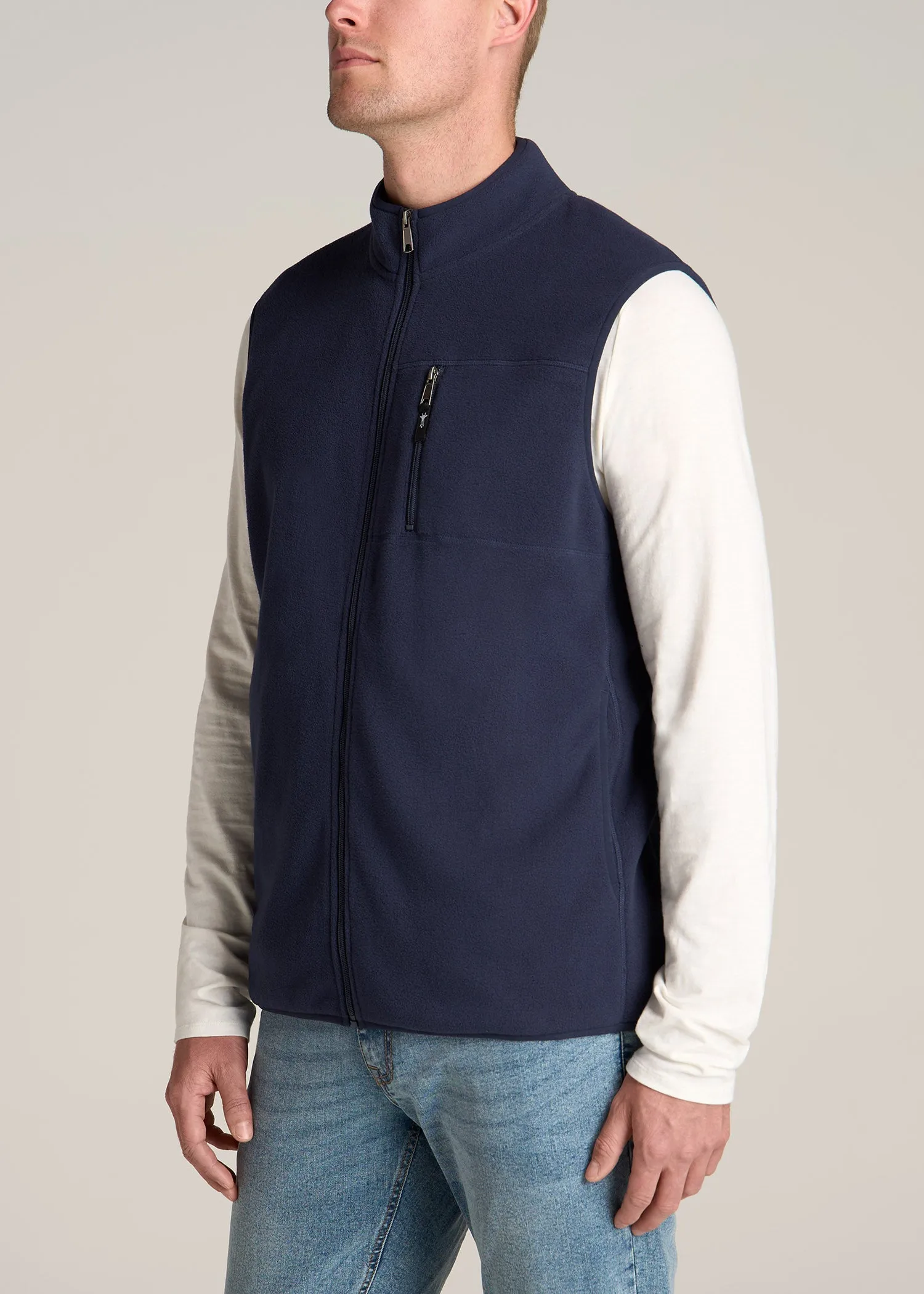 Polar Fleece Sweater Full Zip Vest for Tall Men in Regal Blue