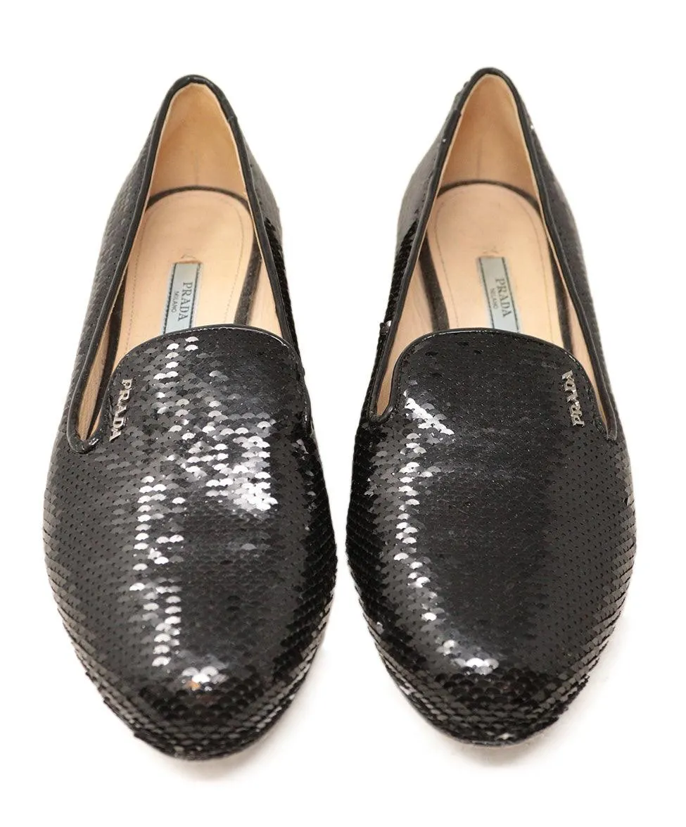 Prada Black Sequin Flats sz 10