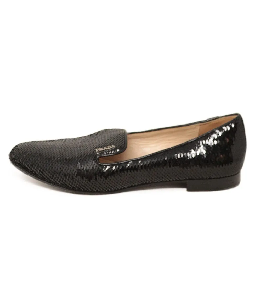 Prada Black Sequin Flats sz 10