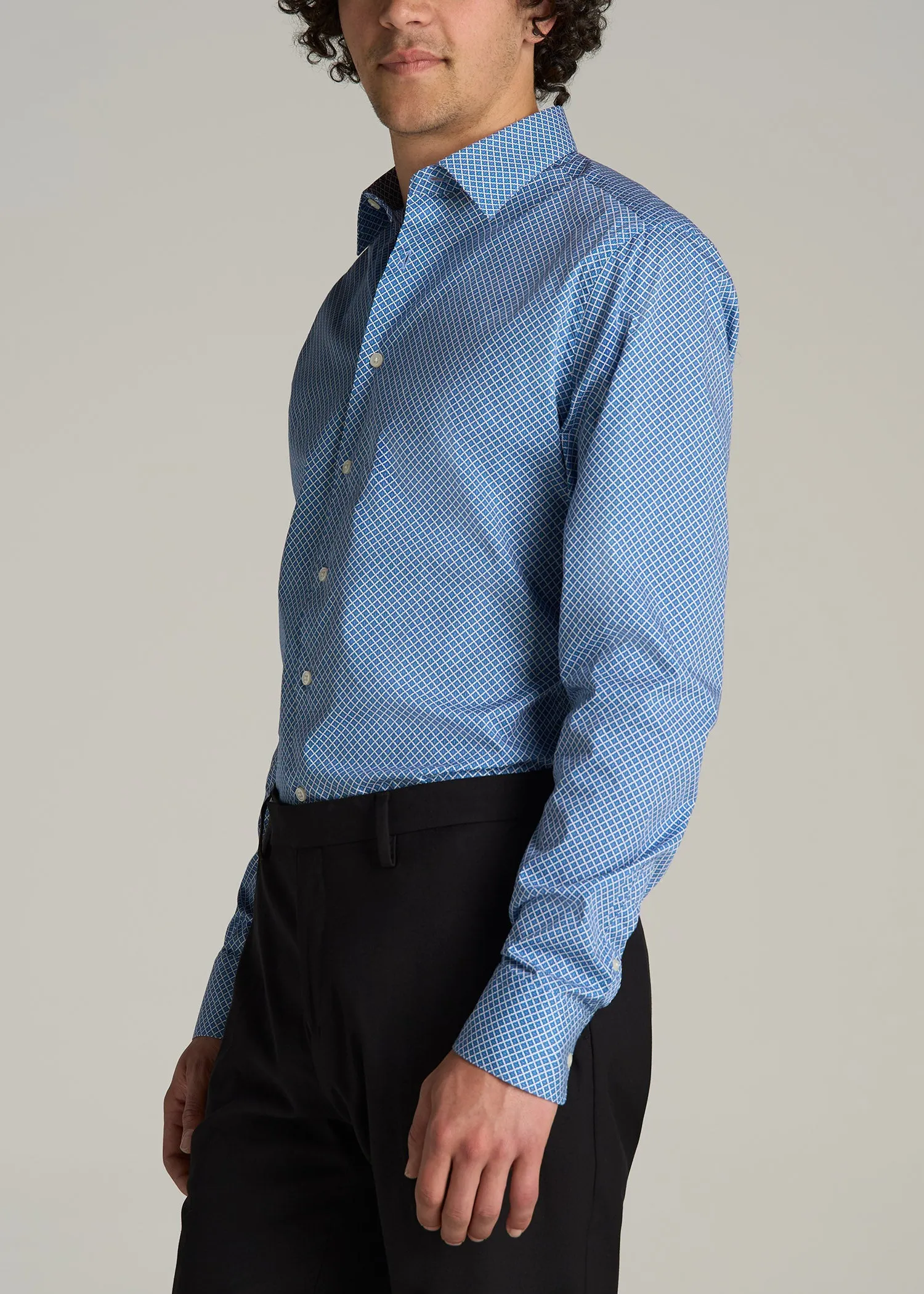 Premium Dress Shirt for Tall Men in Blue Geometric