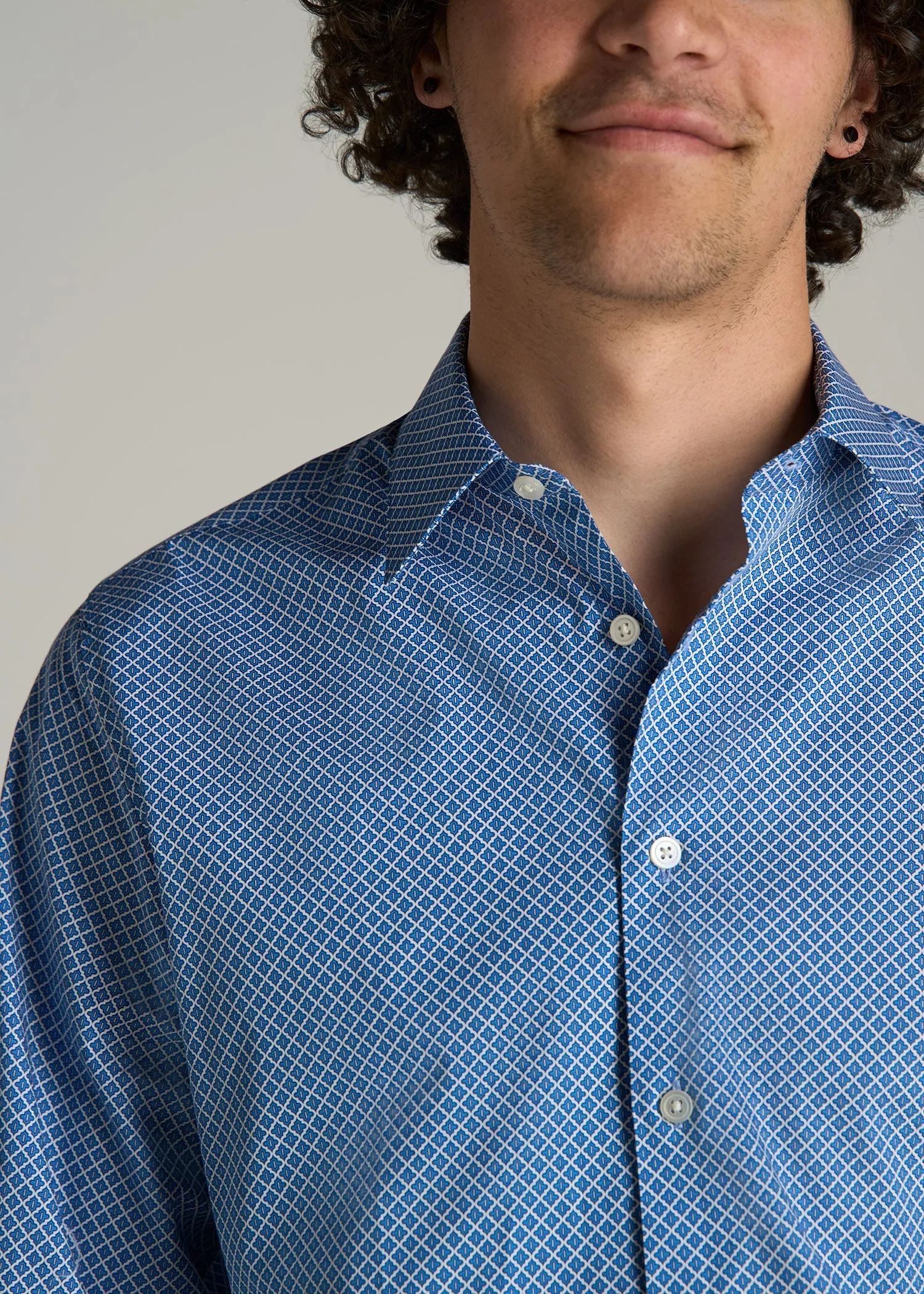 Premium Dress Shirt for Tall Men in Blue Geometric