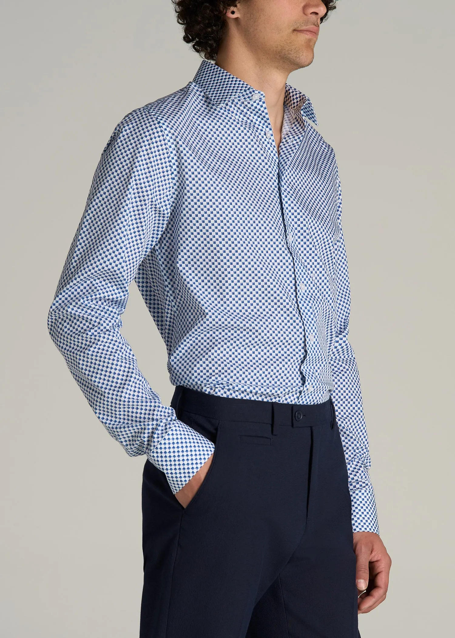 Premium Dress Shirt for Tall Men in Blues Check