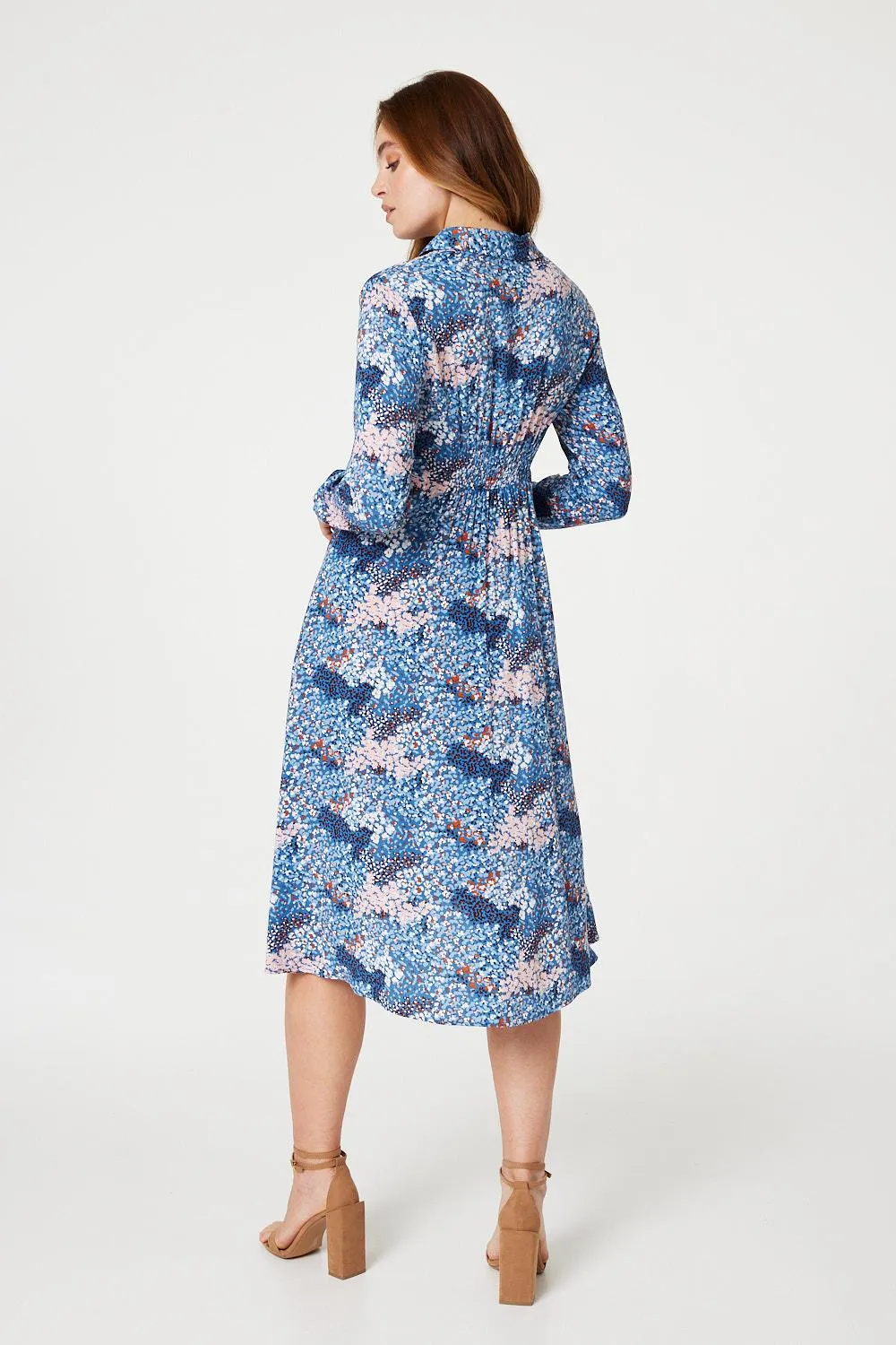 Printed Twist Front Midi Dress