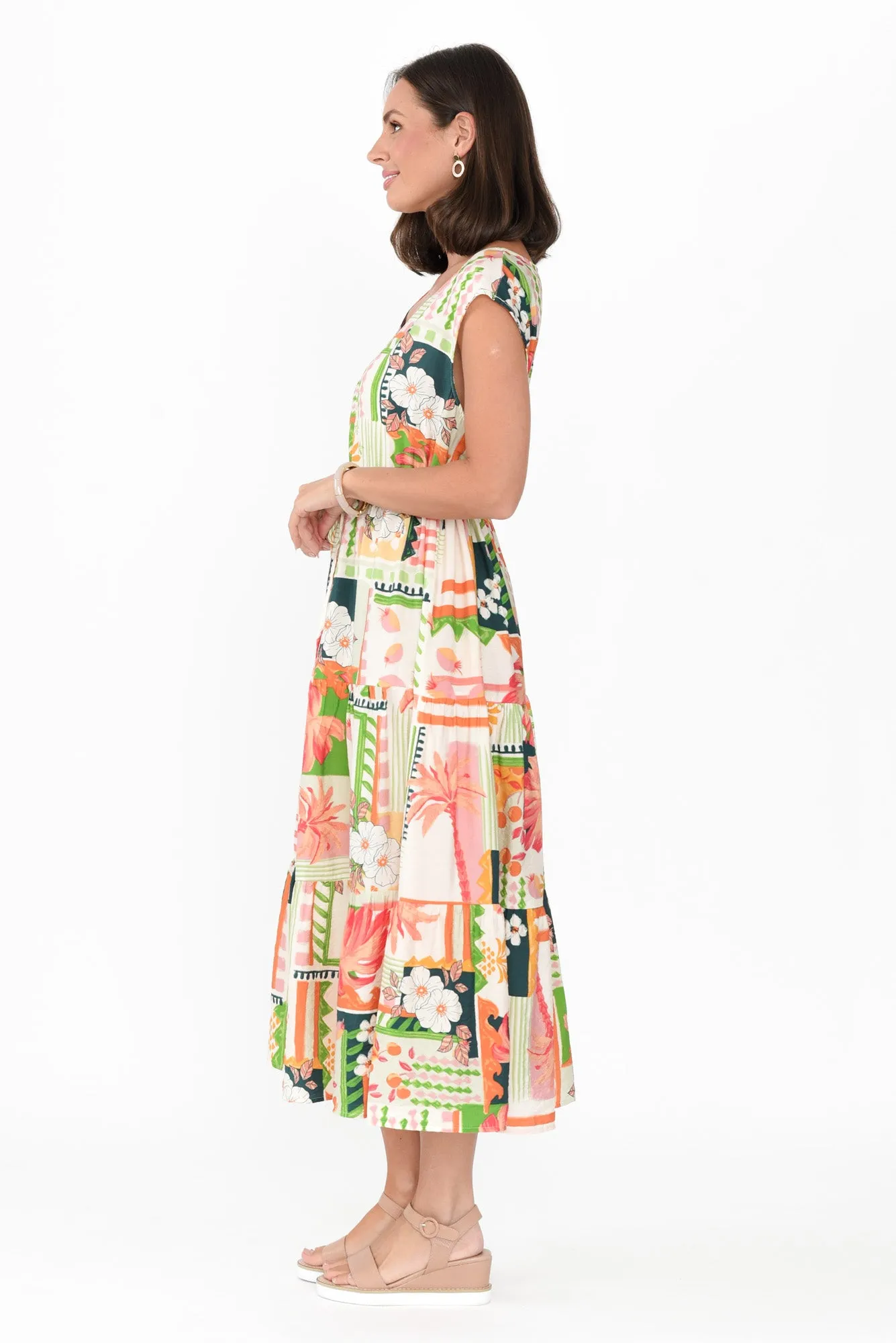 Priscilla Green Tropical Sleeveless Dress