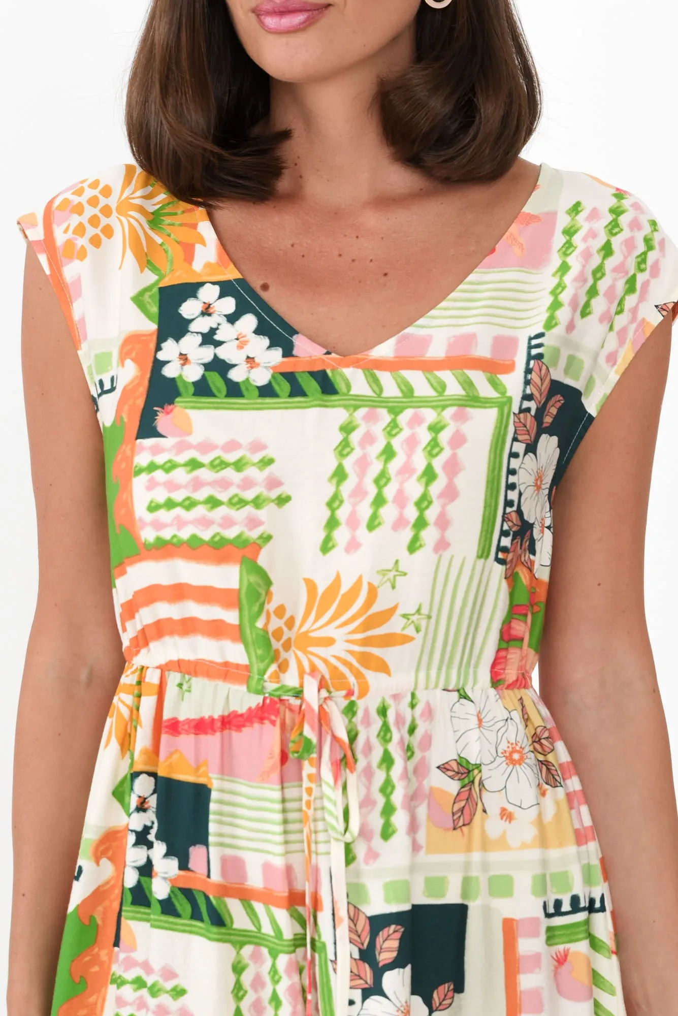 Priscilla Green Tropical Sleeveless Dress