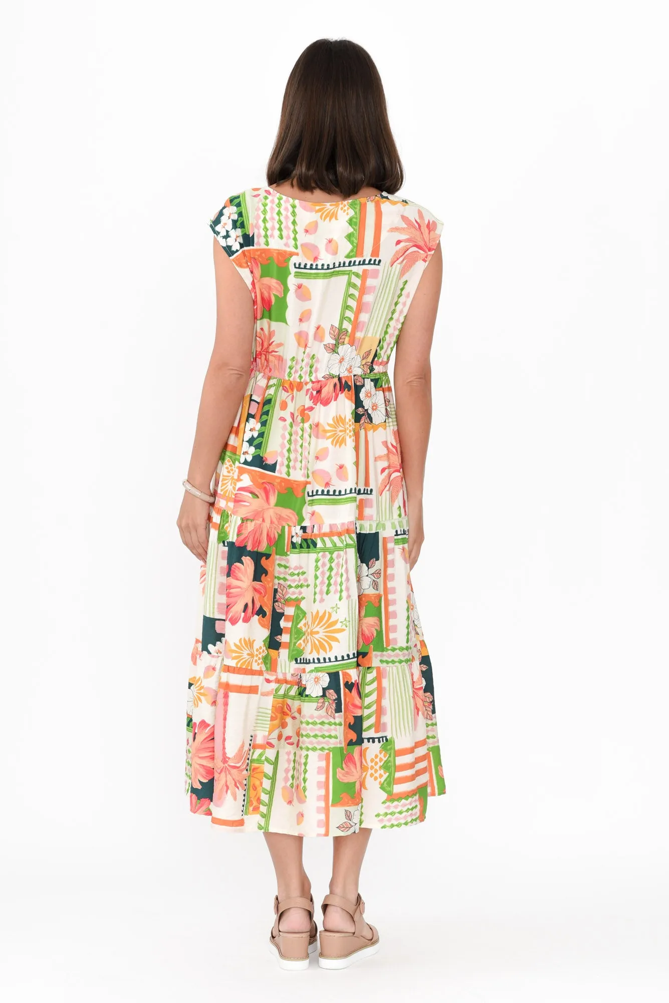 Priscilla Green Tropical Sleeveless Dress