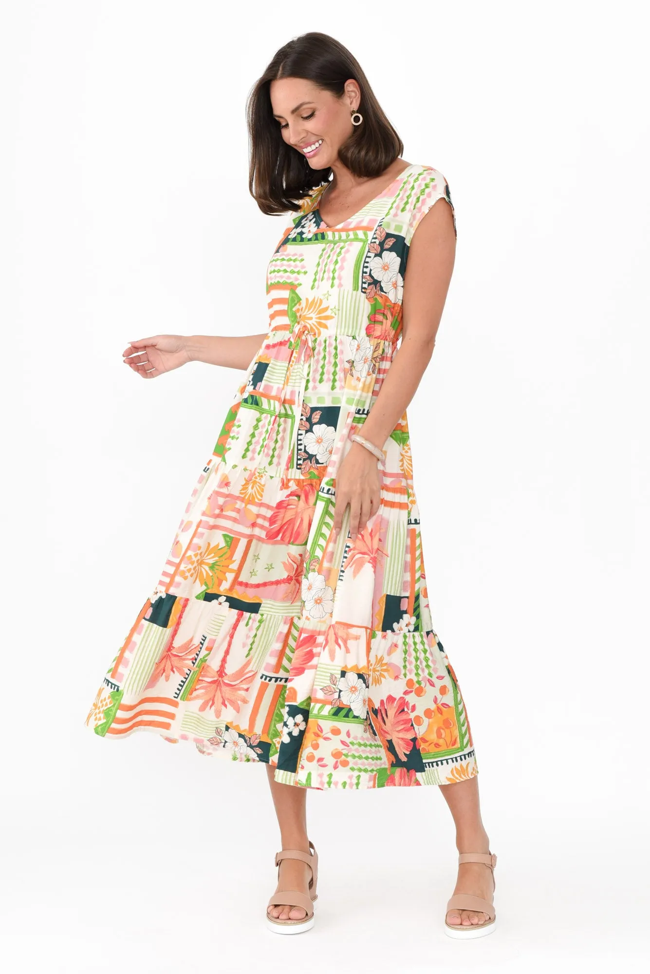 Priscilla Green Tropical Sleeveless Dress