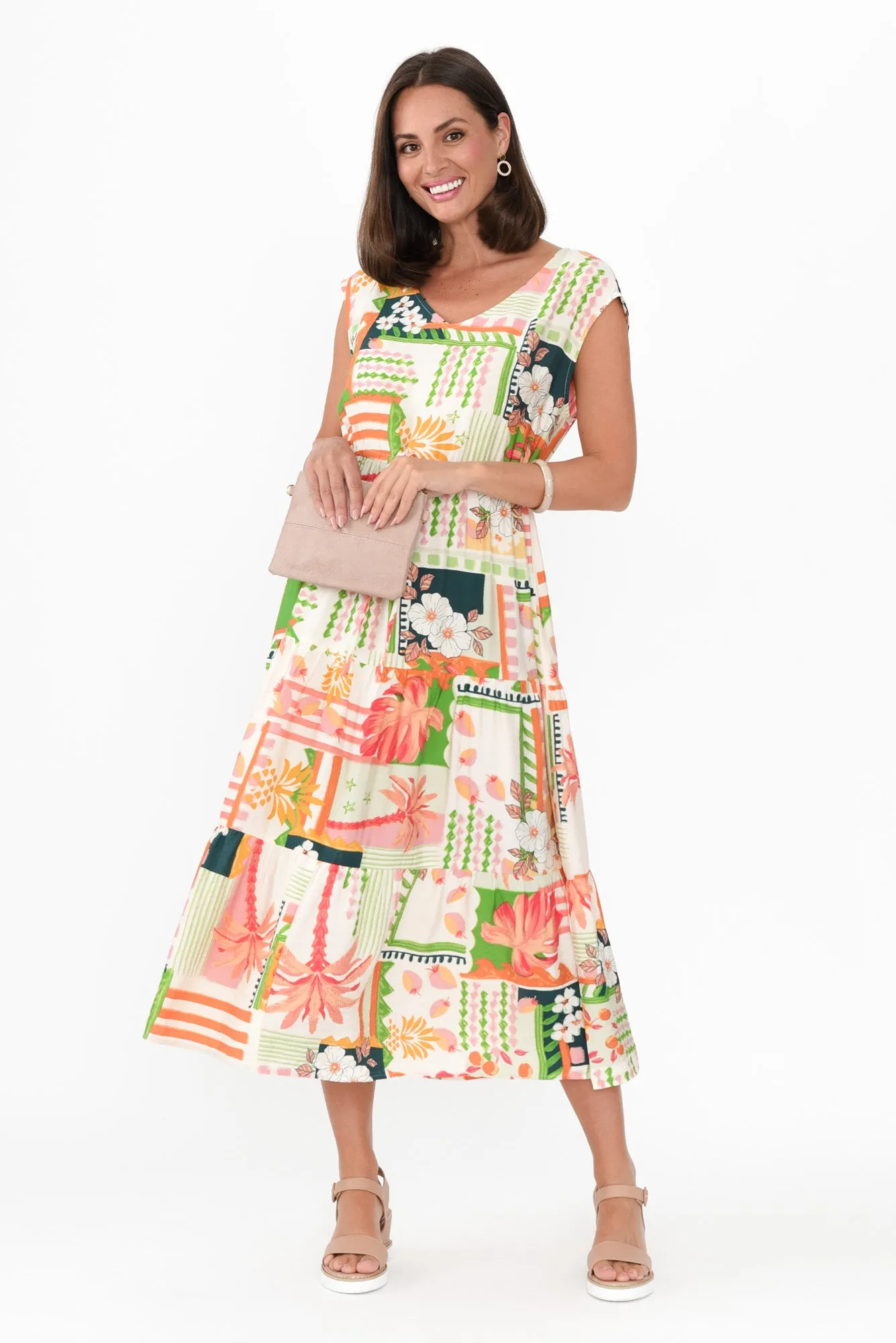 Priscilla Green Tropical Sleeveless Dress