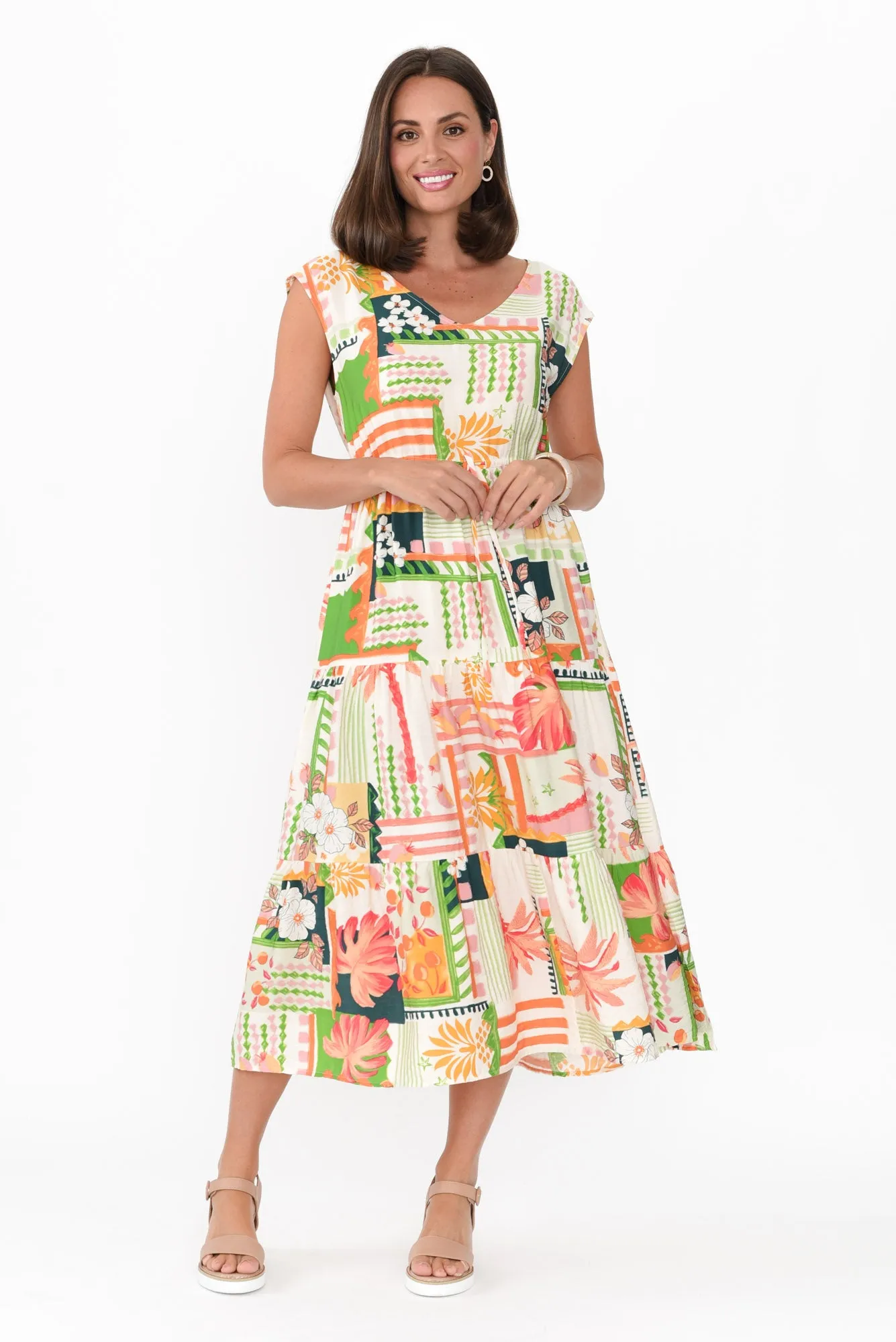 Priscilla Green Tropical Sleeveless Dress