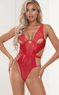 Red Satin Teddy with Cut-outs