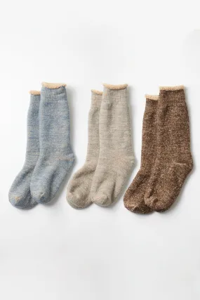 ROTOTO Double Face Crew Socks Brown Cotton