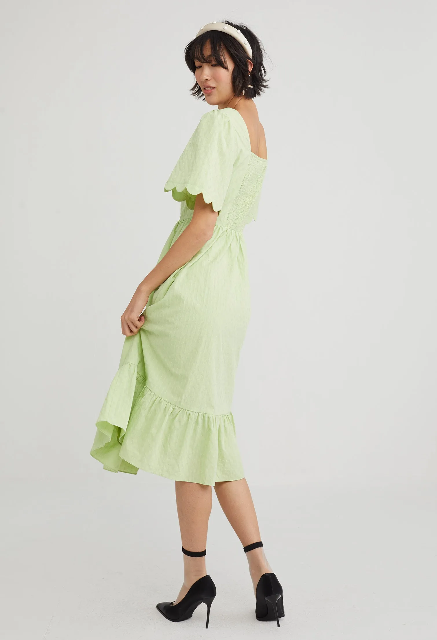 Scallop Sleeve Tiered Midi Dress