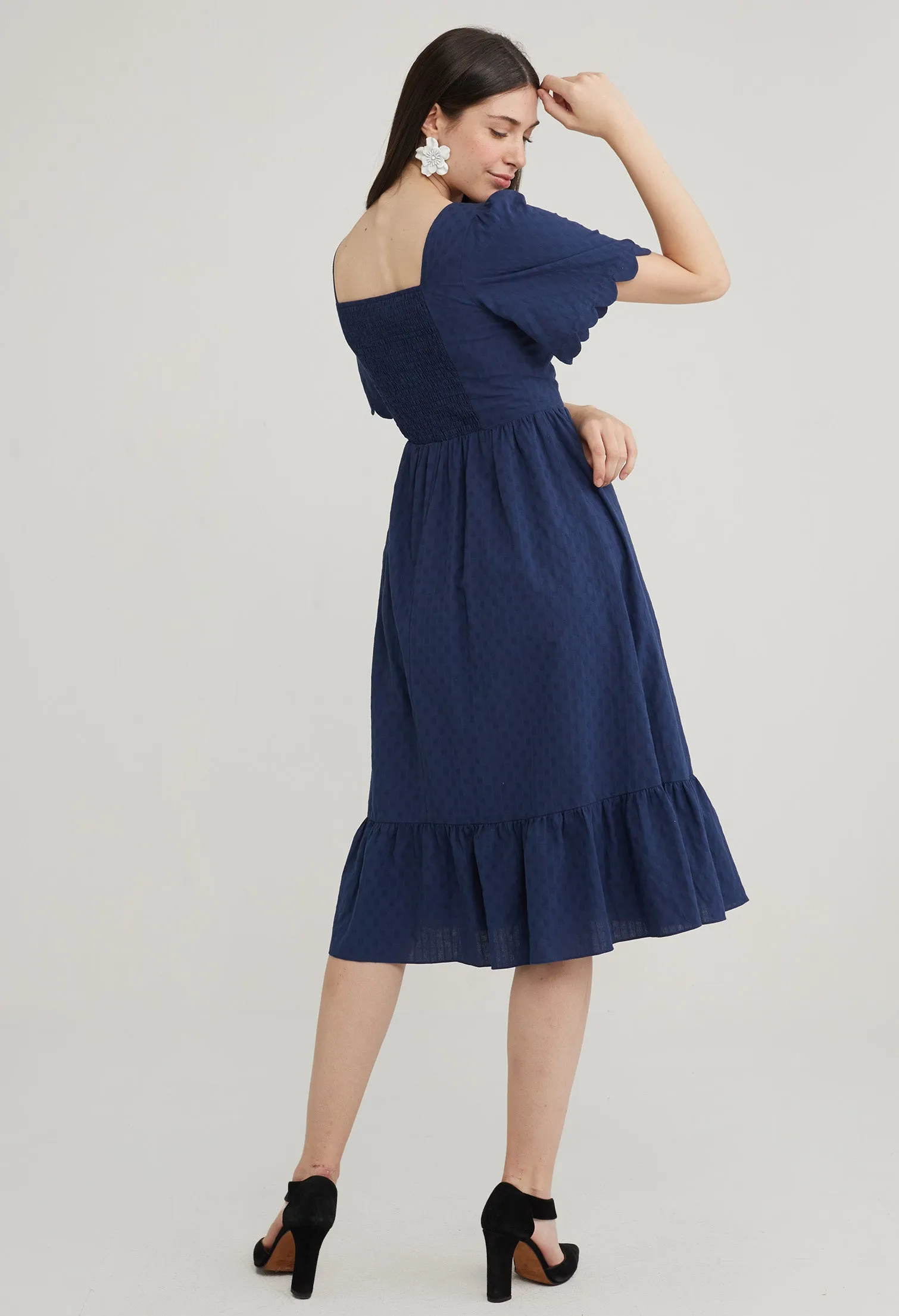 Scallop Sleeve Tiered Midi Dress