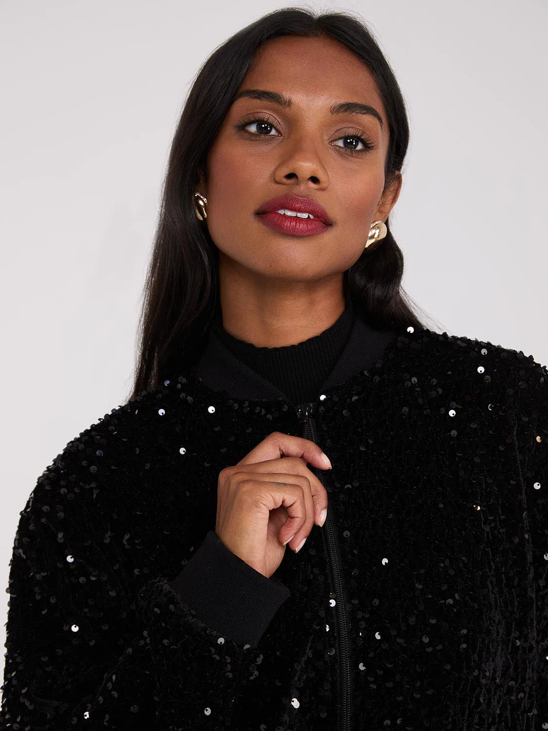 Sequin Velvet Bomber Jacket