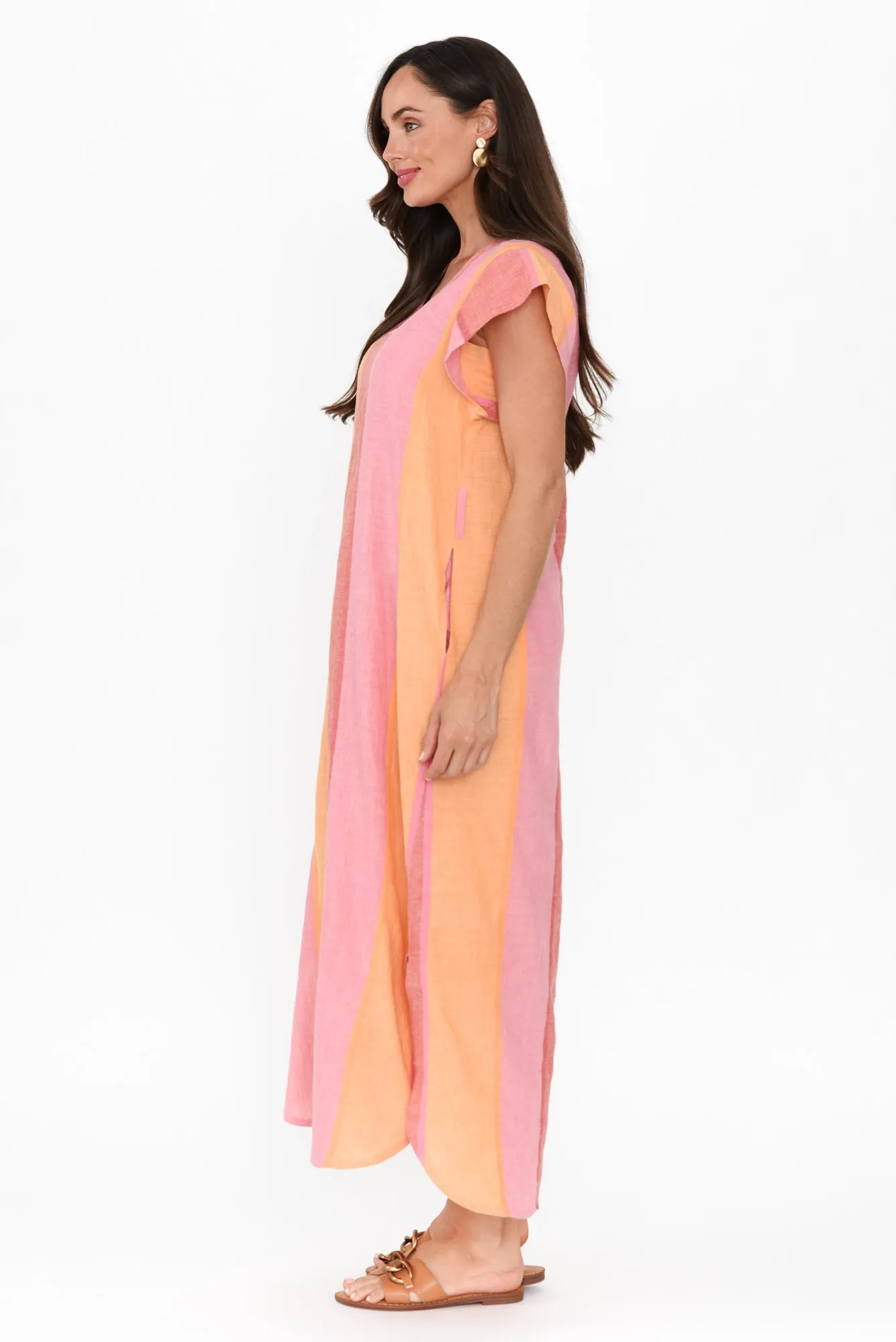 Serendipity Pink Stripe Linen Blend Tie Dress