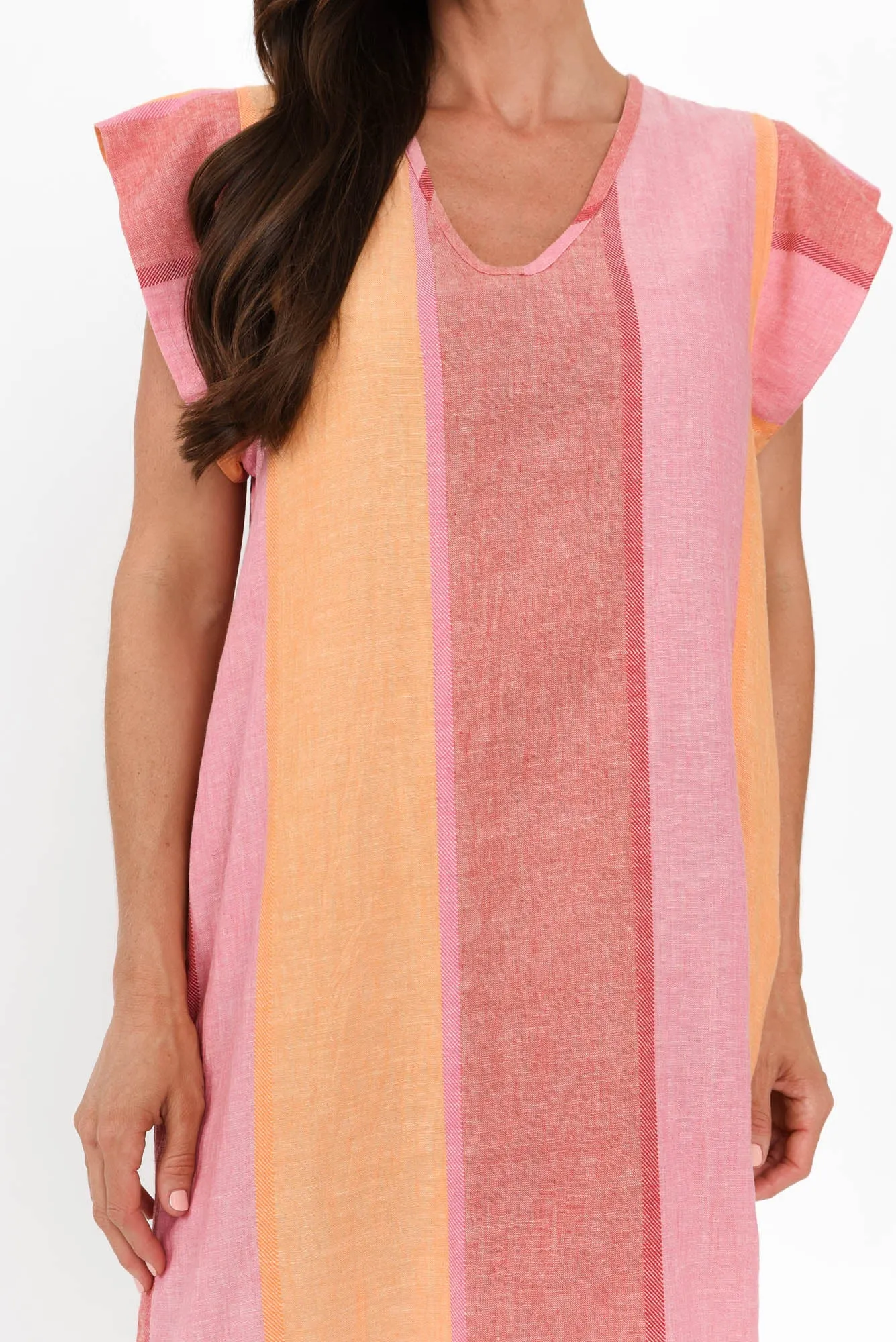 Serendipity Pink Stripe Linen Blend Tie Dress