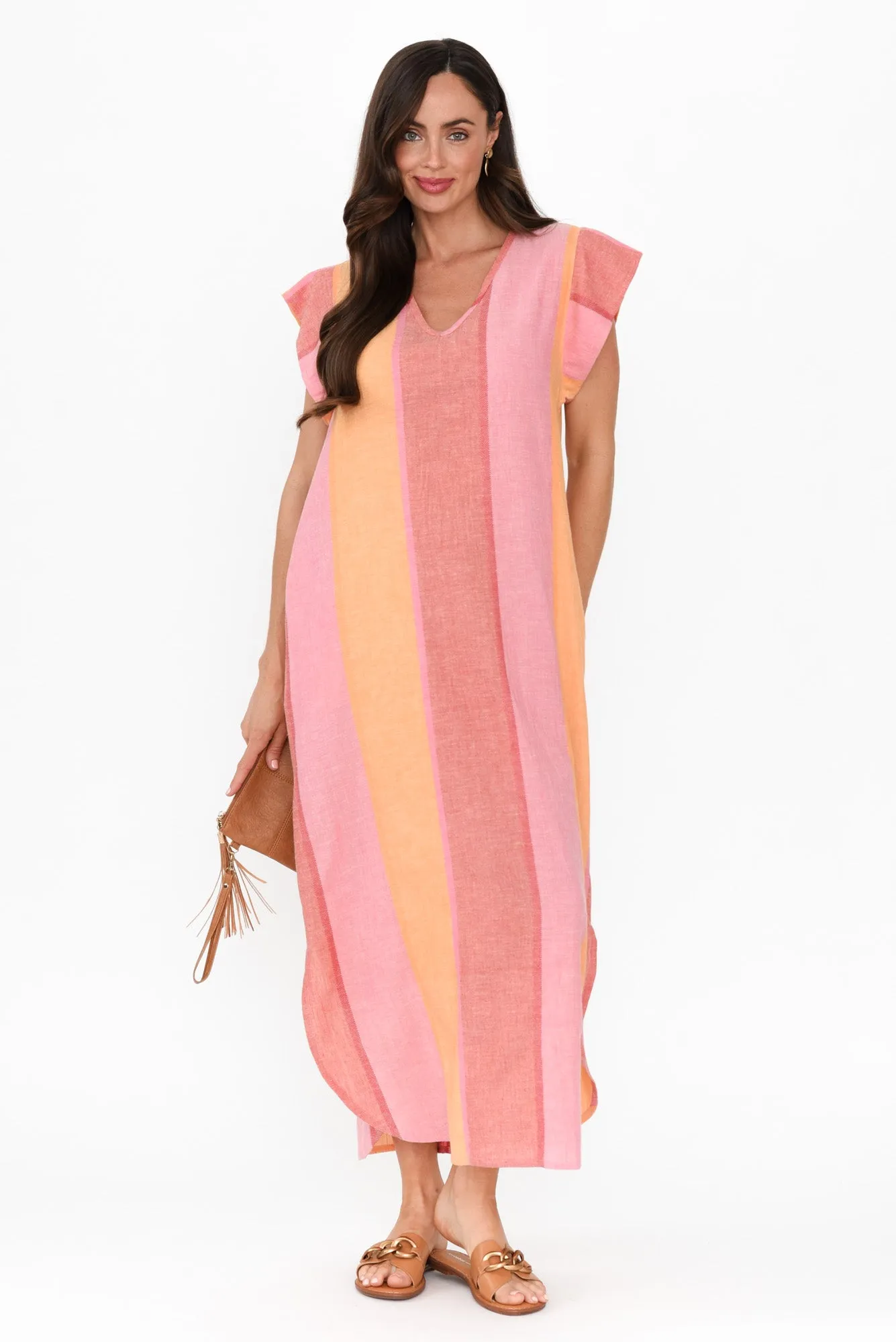 Serendipity Pink Stripe Linen Blend Tie Dress