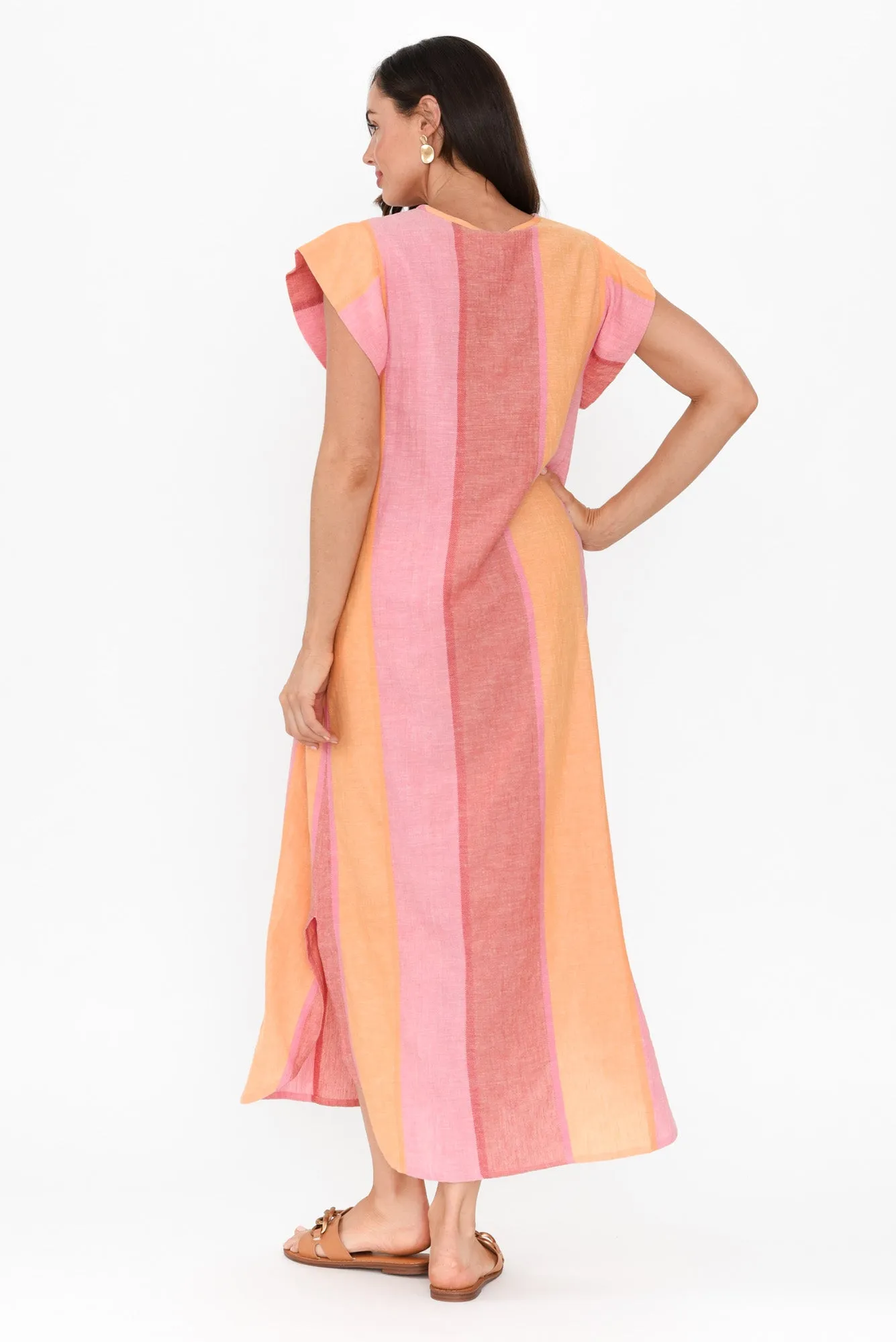 Serendipity Pink Stripe Linen Blend Tie Dress