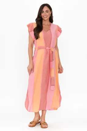 Serendipity Pink Stripe Linen Blend Tie Dress