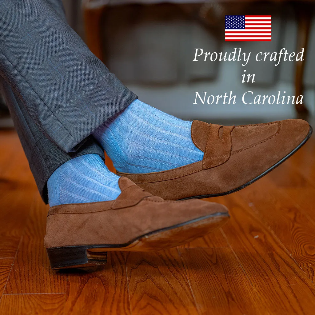 Sky Blue Merino Wool Mid Calf Dress Socks