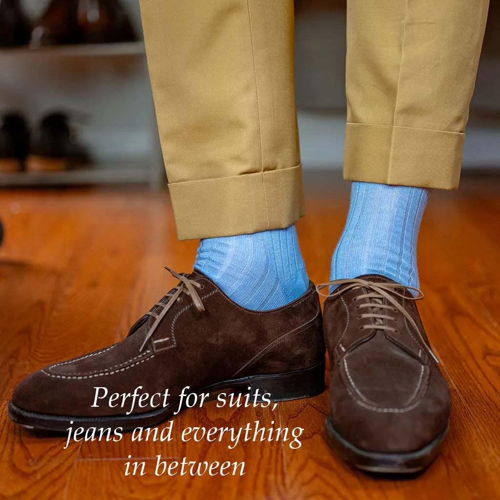 Sky Blue Merino Wool Mid Calf Dress Socks